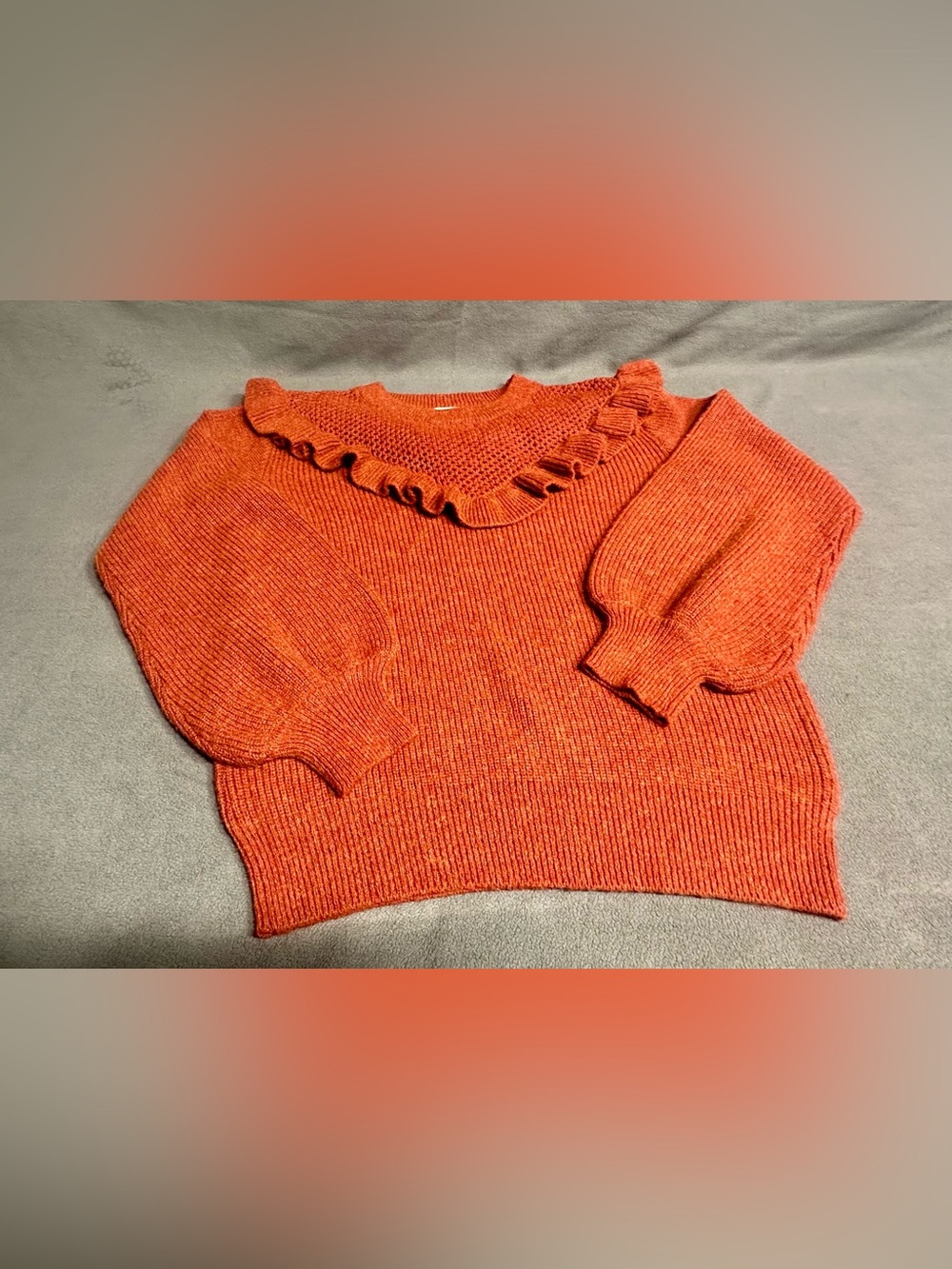 Molly Bracken Orange Ruffle Yoke Crewneck Sweater